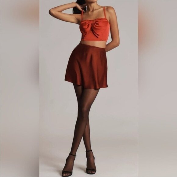 ANTHROPOLOGIE Satin Red Bow Crop Top Strapless Size L - Picture 9 of 11